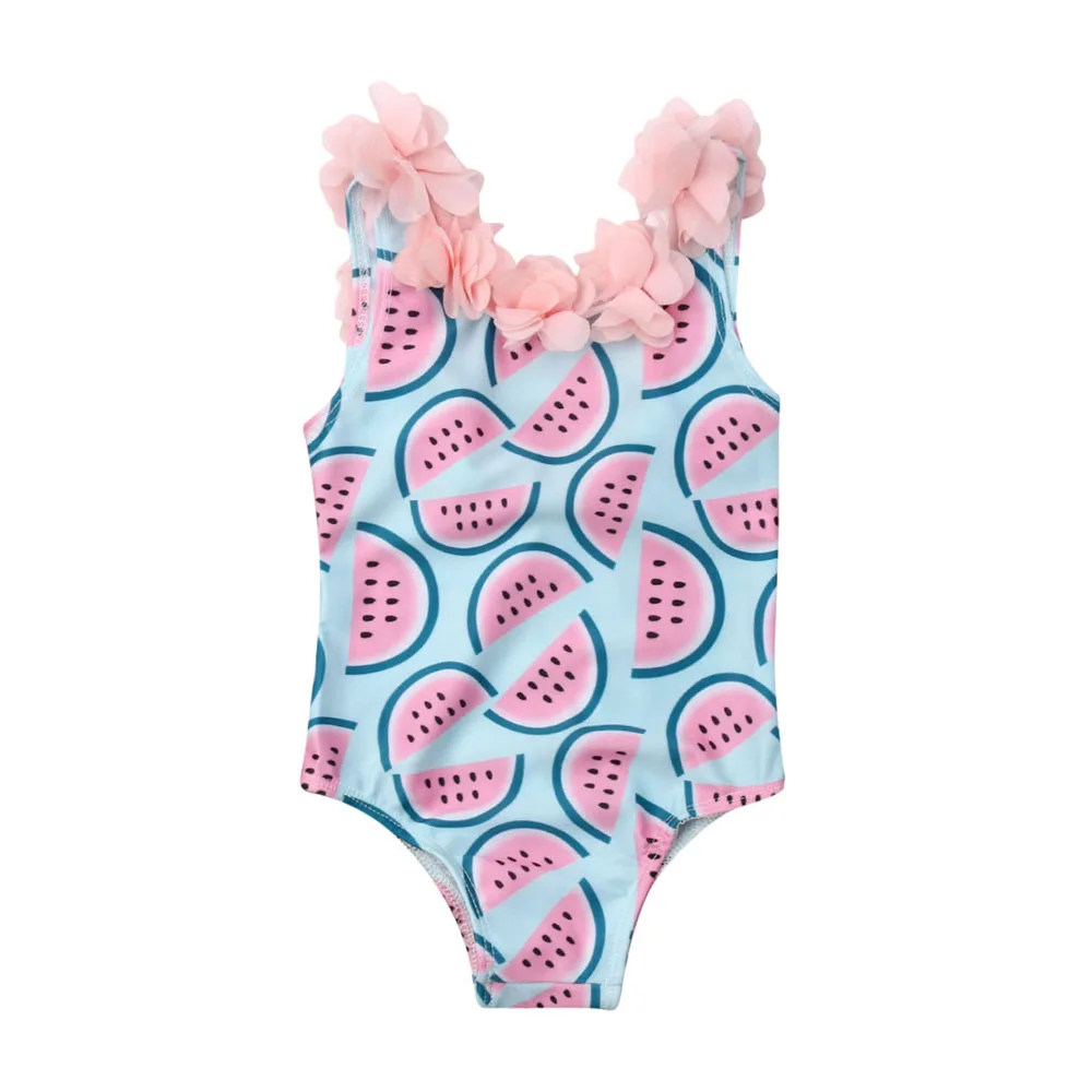 Летний купальный костюм с цветочным принтом и принтом арбуза для маленьких девочек, купальник с открытой спиной, купальник-бикини