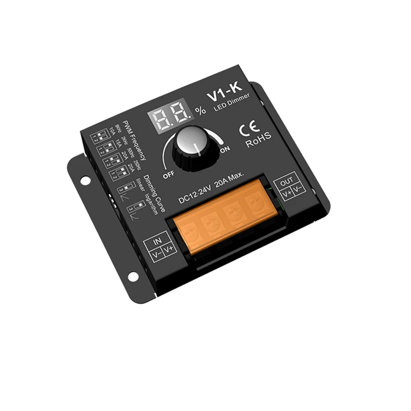 New LED Dimmer 12V 24V 20A Output Black metal Shell Knob Rotary Led