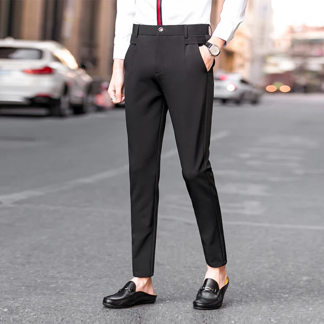 Aliexpress.com : Buy 2018 Slim Fit Pants Mens Black Suit Pants Dark ...