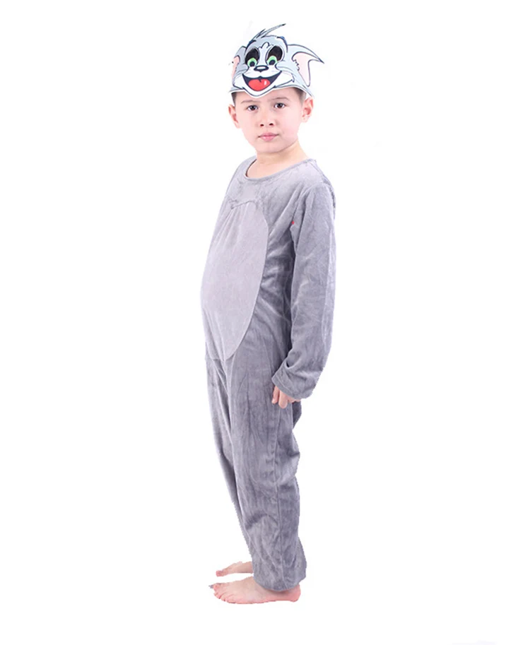 Детские Tom Костюмы для кошек шляпа и рисунком животных для маленьких мальчиков комбинезон для детей, джинсовые драма выполнять, серый как мех волка; костюм для Хеллоуина, карнавала, Рождества Костюмы