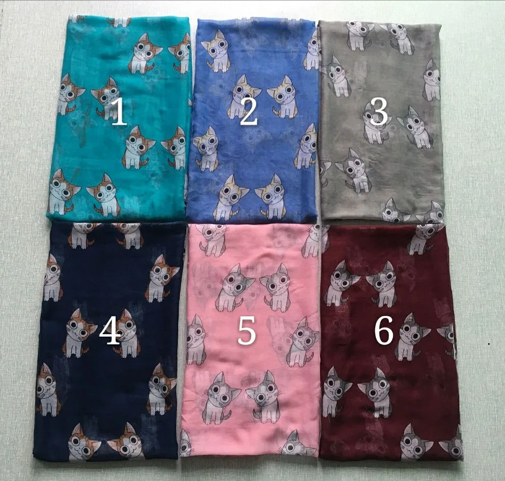 Новые милые шарфы с принтом кота шали женский шарф-шаль с принтом хиджаб 7 цветов большой женский шарф