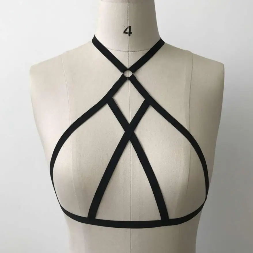 Женский бюстгальтер на бретелях с вырезами и открытыми плечами|lingerie bondage|bra cageblack