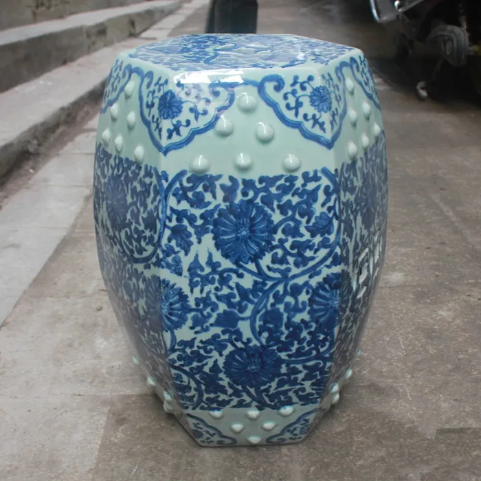 Jindezhen Chinese ceramic drum stool bathroom dressing blue and white antique chinese garden stool (3)