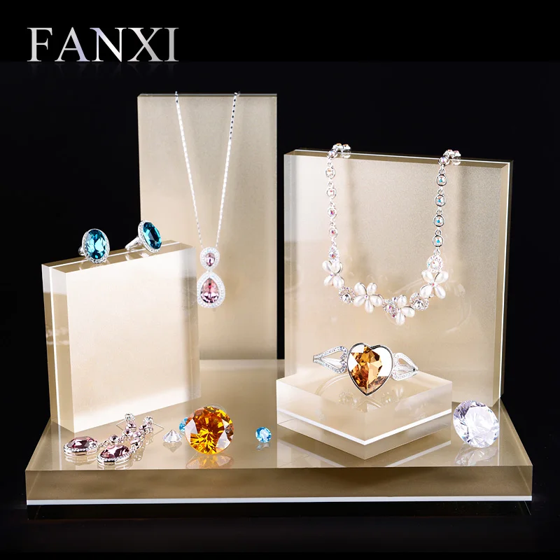 

FANXI Exquisite Acrylic Jewelry Ring Necklace Display Set High Transparency Blocks Free Match Stand Shop Trade Show Exhibitor