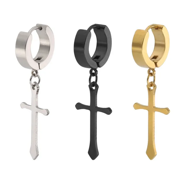Gold Silver Black Cross Earrings For Men Women Dangle Mens Gold Silver Black Cross Earrings For Men Women Dangle Mens Earings Pendant Jewelry Dangling With Earring Drop Of