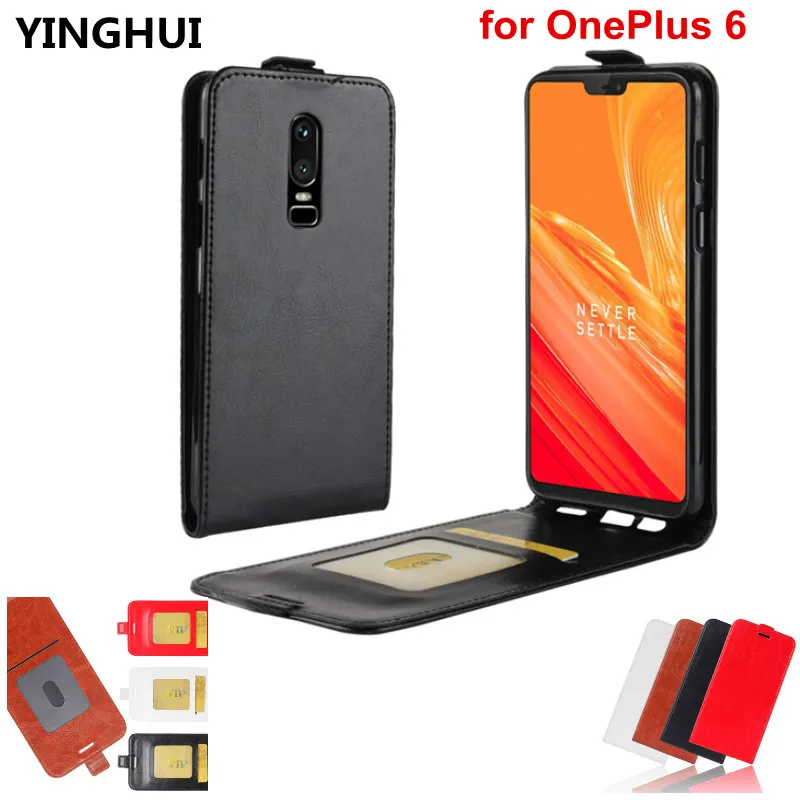 Вертикальный флип-чехол для OnePlus 6 28 дюймов чехлы телефонов с отделением карт PU