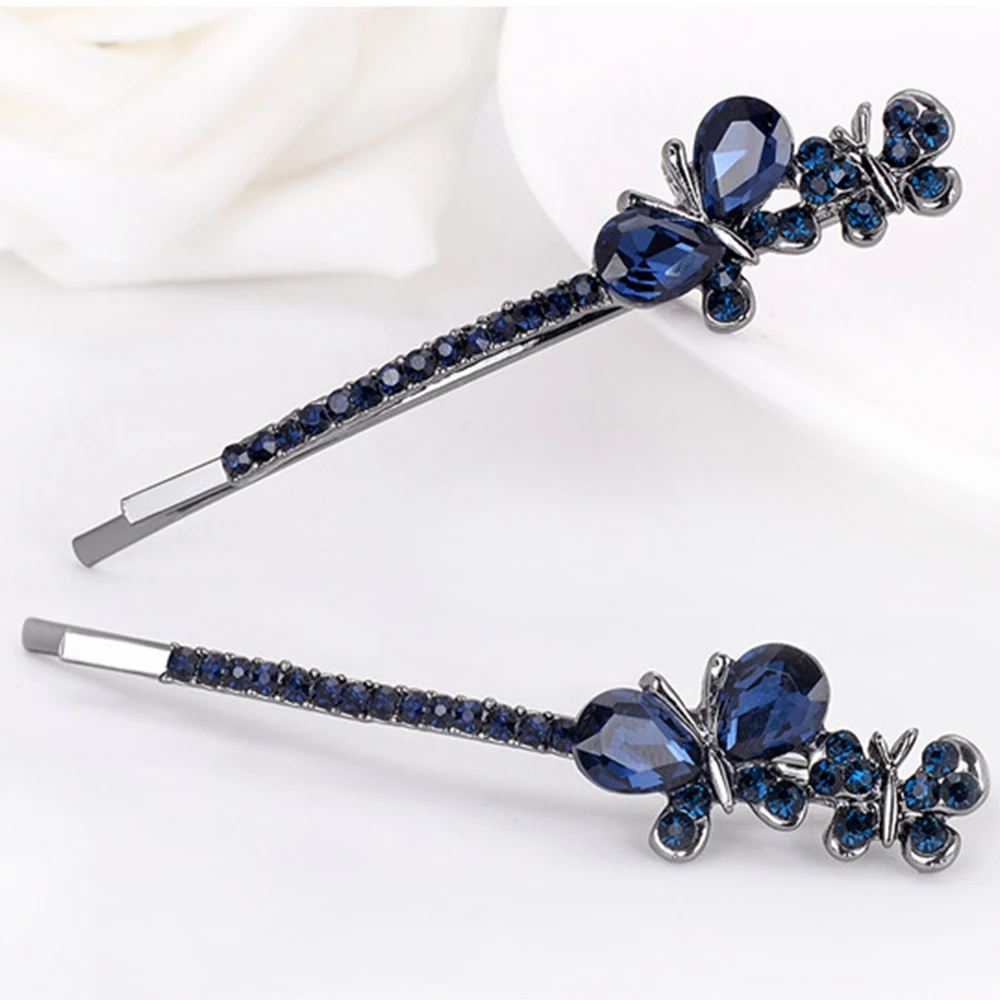 

1 Pair Rhinestone Butterfly Hair Clip Girls Barrette Square Hairpins Women Metal Maple Leaf Hairclips Hair Accessories Hot Sale