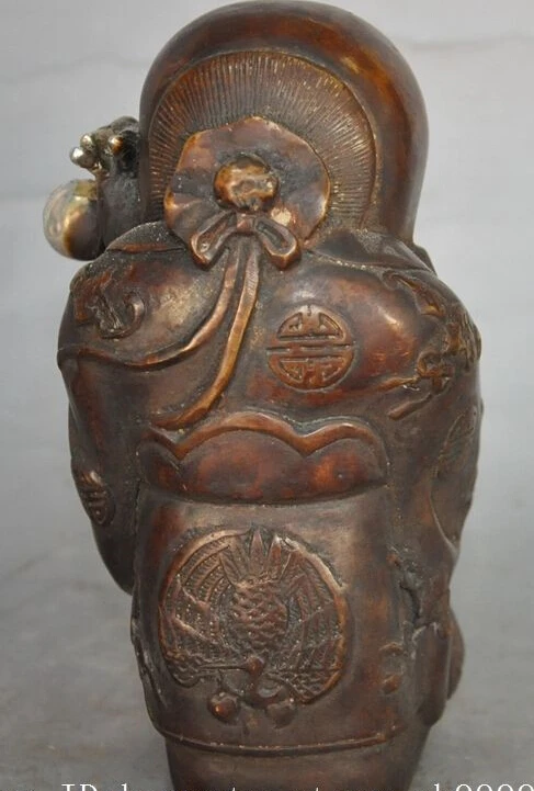

china folk Myth bronze Peach Gourd phoenix Longevity god Shouxing wealth statue