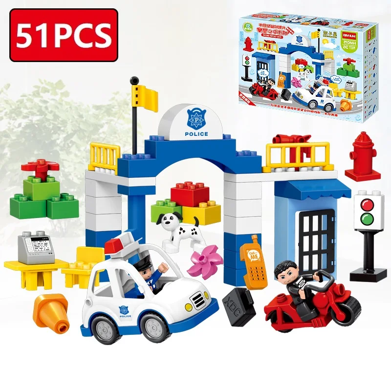 

51pcs Compatible Legoe Duploe Building Blocks Large particle Toys for Children City police bricks Baby Educational Boy Girl gift
