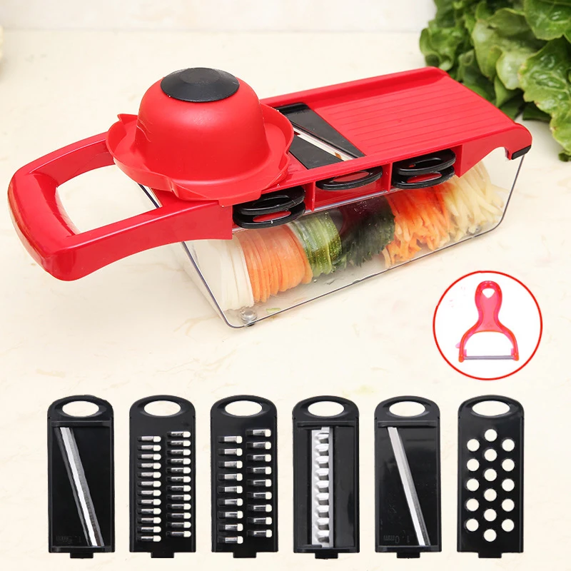 

Mandoline Multi-function Plastic Slicer Vegetable Cutter with Stainless Steel Blade Manual Potato Peeler Onion Carrot Grater