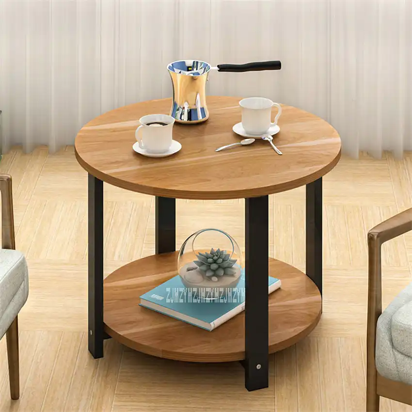 H15 Modern Concise Small Round Table Bedroom Coffee Table Living Room End Table Anti Skid Mini Side Table Steel Pipe Leg Teapoy