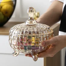 European Crystal Glass with Lid Candy Jar Wedding Glass Container Creative Storage Tank Amber Glass Crystal Jar Home Decorative