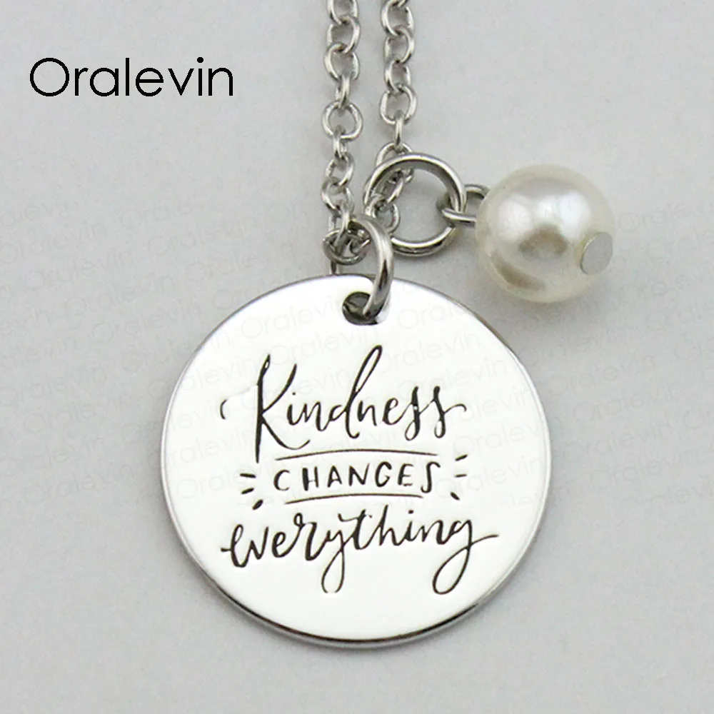 

KINDNESS CHANGES EVERYTHING Inspirational Hand Stamped Engraved Custom Charm Pendant Female Necklace Jewelry,10Pcs/Lot, #LN1982