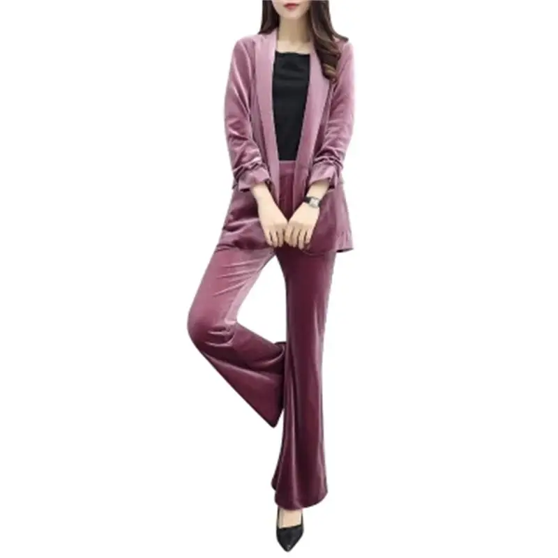 Or Femme Professionnel Deux Pantalon Automne Décontracté Velours Nouveau Costume pièce Mince Femmes De Mode 1 Taille Grande BrBSwqTxA