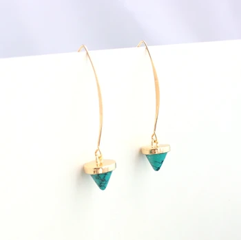 

2017 New Fashion Earings Blue and White Marble Stone Rivet Shape Ear Hook Drop Earrings