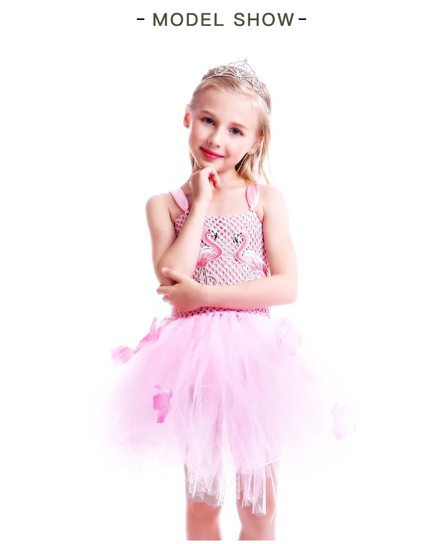Girls Flamingo Kiss Tutu Dress Cartoon Flamingos Flower Princess Dresses for Photo Birthday Party Dress Up Clothing Summer Dress (12)