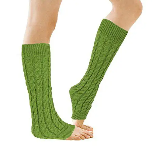 

FUNOC Women Ladies Winter Warm Leg Warmers Cable Knit Knitted Crochet Long Socks (Green)