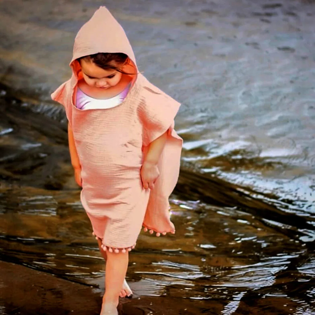 Baby Clothes Toddler Girls Short Sleeve Solid Tassels Hooded Tops Cloak Clothes Baby Cotton Beach vacation Clothes