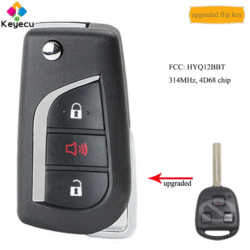 

KEYECU Upgraded Flip Remote Control Car Key With 3 Buttons & 314MHz & 4D68 Chip - FOB for Toyota FJ Cruiser 2008-2012, HYQ12BBT