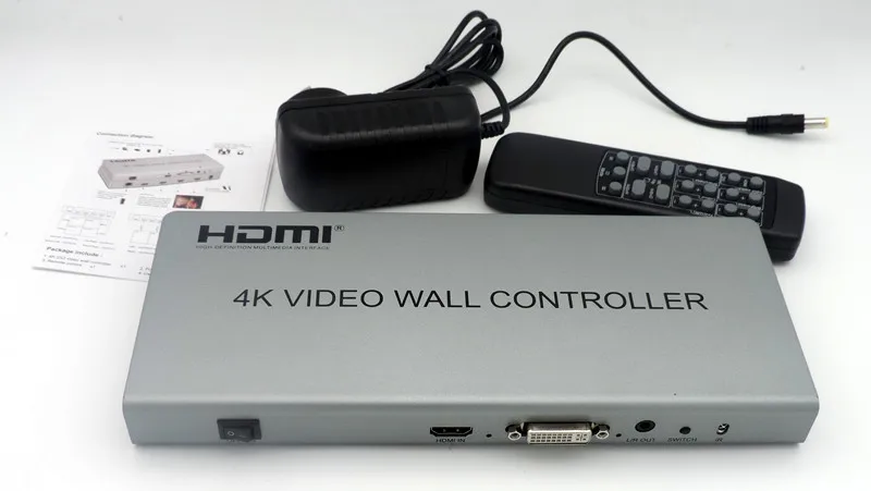 New 2x2 4K HDMI DVI Video Wall Controller LCD TV Wall Processor 4-HDMI+Audio LR Output Connector Fo