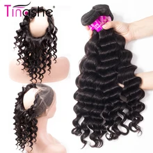 Tinashe Hair 360 Lace Frontal z 2 3 wiązkami Remy peruwiańskie pasma włosów z zamknięciem luźne zestawy głębokich fal z zamknięciem