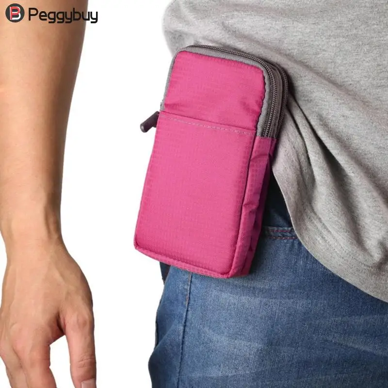 

Canvas Phone Bags Multi Layer Zipper Phone Pouch Solid Belt Clip Bag Wallet Sports Running Case Crossbody Bag for Below 6 inch