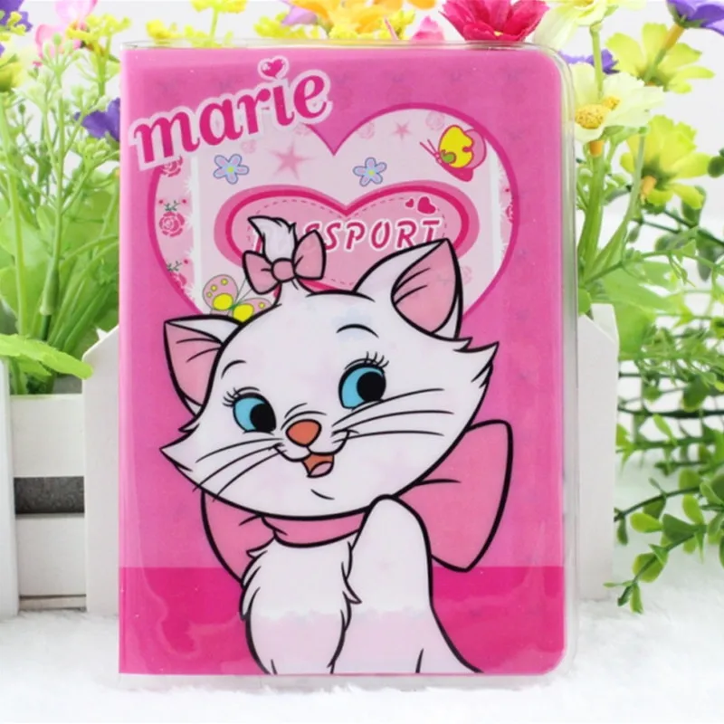 

2017 New Cartoon Marie Travel Passport Covers for Women PVC Leather ID Card Bag Passport Holder Cute Passport Wallets 13.6*9.6cm