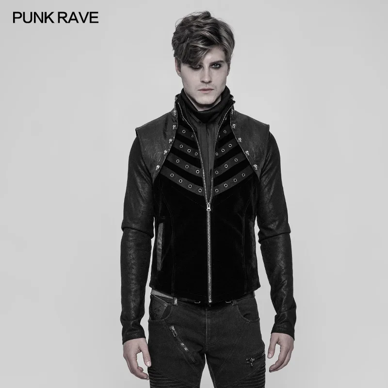 

2019 Punk Rave Rock Fashion Gothic Skull Metal Pu Leather Zipper Personality Men's Vest shirt WY910