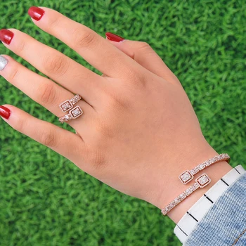 

GODKI Luxury Trendy Saudi Arabia Bangle Ring Set Jewelry Sets For Women Wedding Engagement brincos para as mulheres 2019