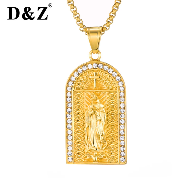 D & Z религиозные Iced Out Bling Christ Jesus золотые ожерелья и подвески цветная цепочка на