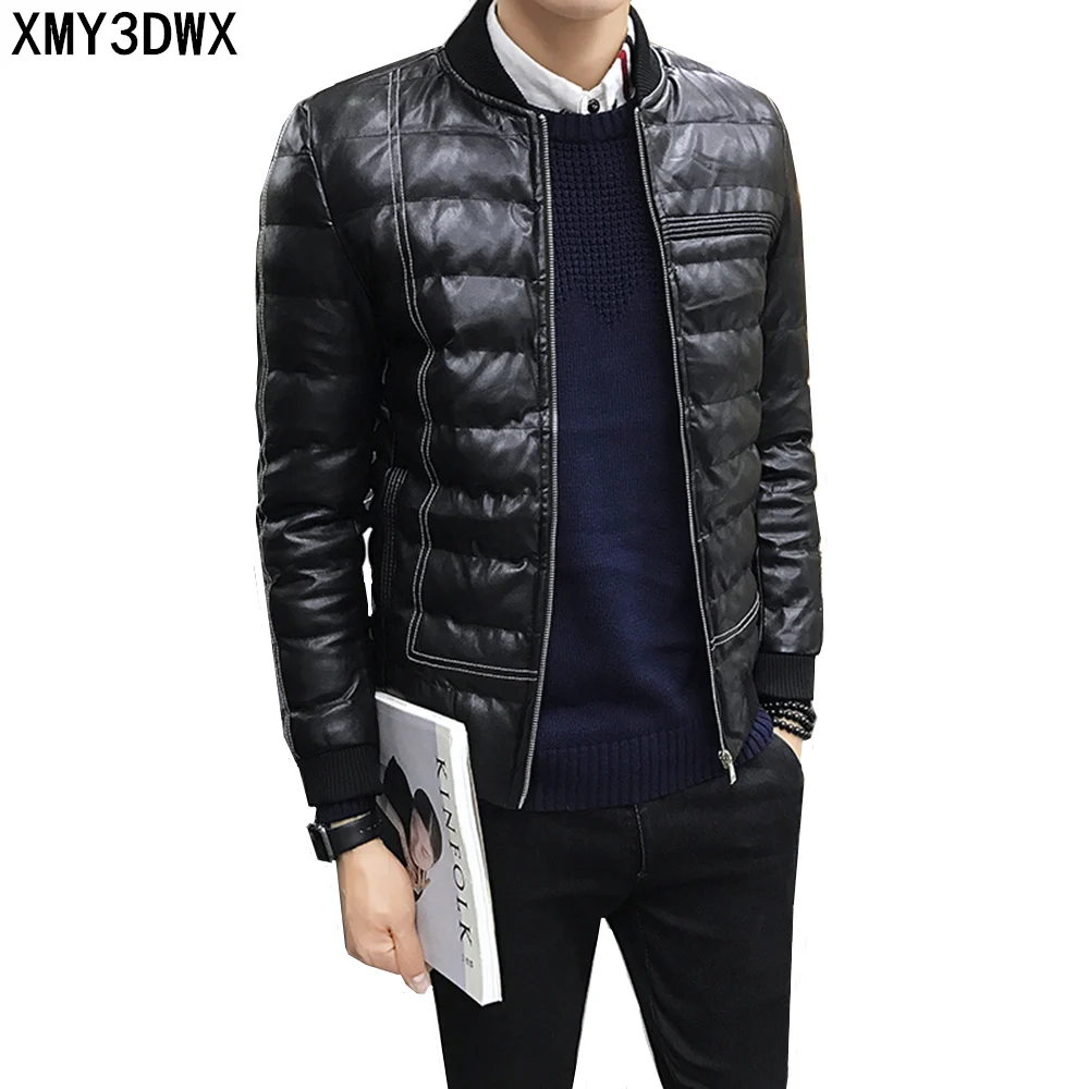 

Winter Bomber Jacket Mens Coat Down Jacket fashion Slim Fit Outwear Windbreaker Thick male warm leather Parkas Plus Size M-5XL