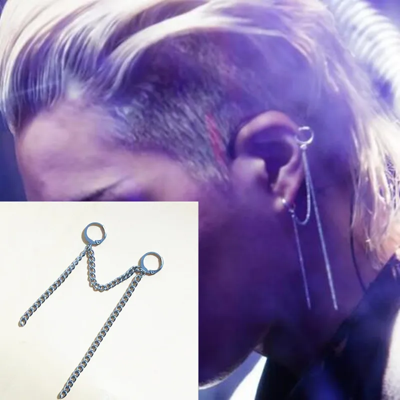 

1PC Trend Korean Stainless steel chain double ears Stud Earrings Long Geometric Jewelry for men and women