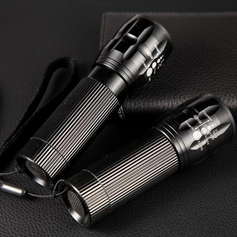 

Aluminum alloy LED flashlight telescopic focusing three stalls bright flashlight glare long-range hand flashlight Black led lamp