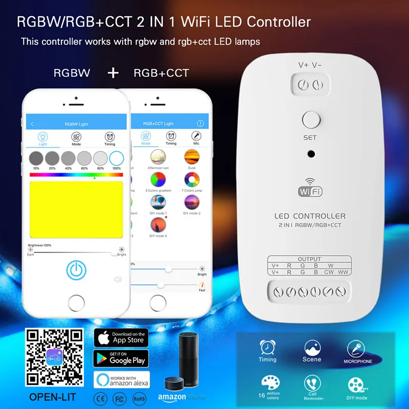 RGBW RGB+ CCT 2 в 1 умный светодиодный контроллер Wi-Fi регулятор линейного светильника совместим с Alexa Assistant для системы iOS