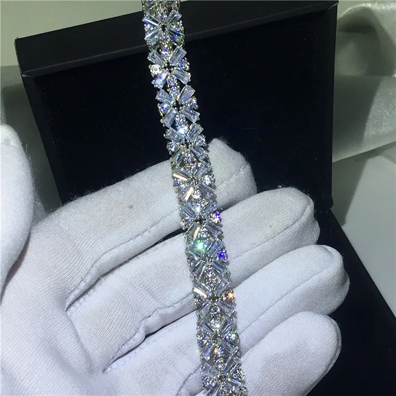 Vecalon, ручной работы, браслет в форме цветка, AAAAA, кубический цирконий, белое золото, заполненный, вечерние, свадебные браслеты для женщин, роскошные ювелирные изделия