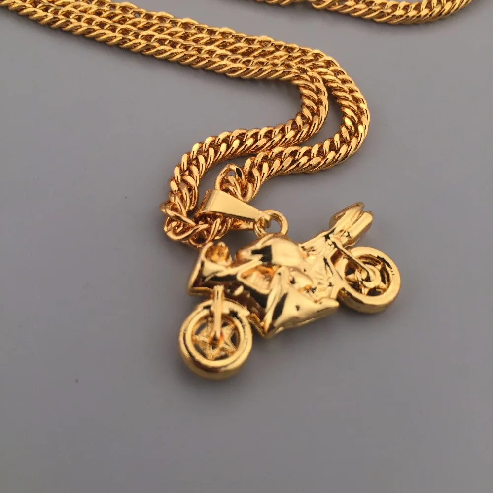 

Hip hop NEW Good Golden Motorcycle Pendant Street Wear Gold Tone Link Chain Necklace Mens Fashion Jewelry Gift Free Shipping