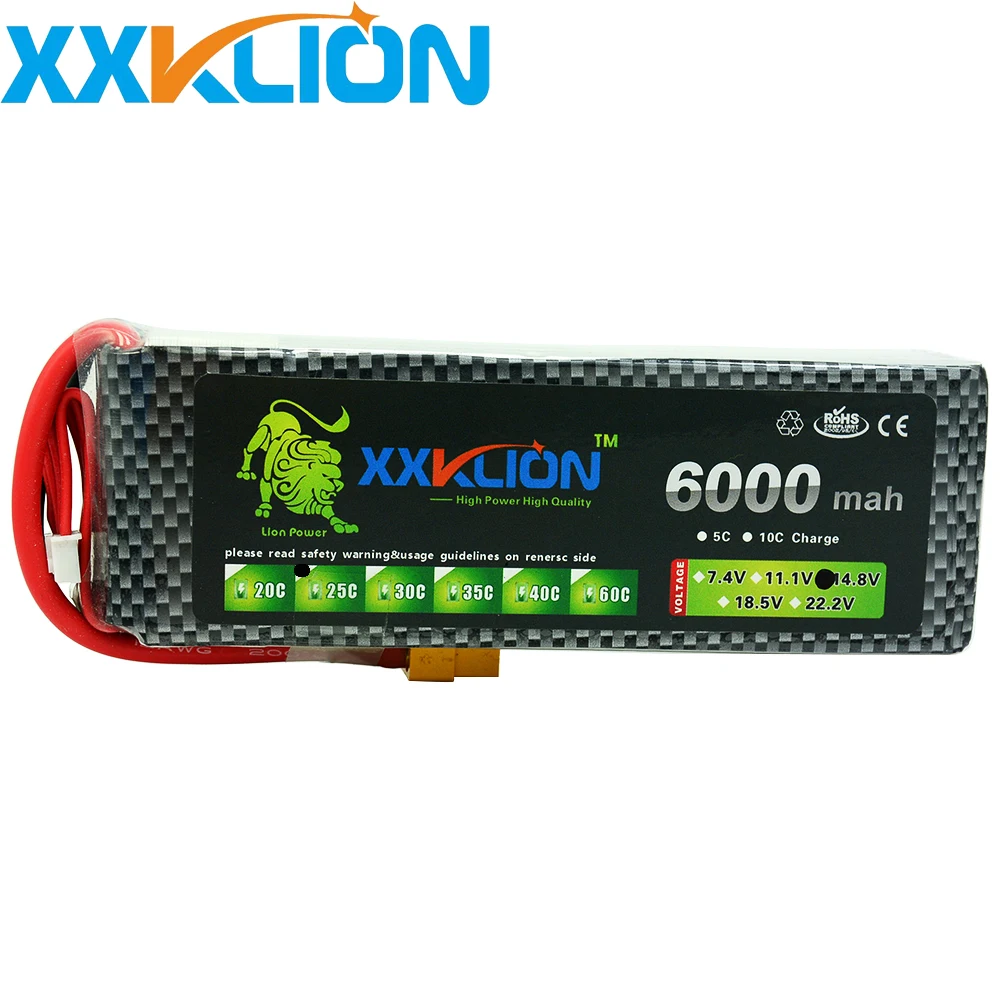 

2017 Newest XXKLION 4S 14.8V 6000MAH 25C Rechargeable Lipo Battery for RC car RC boat RC Drones FPV Quadcopter Free Shipping