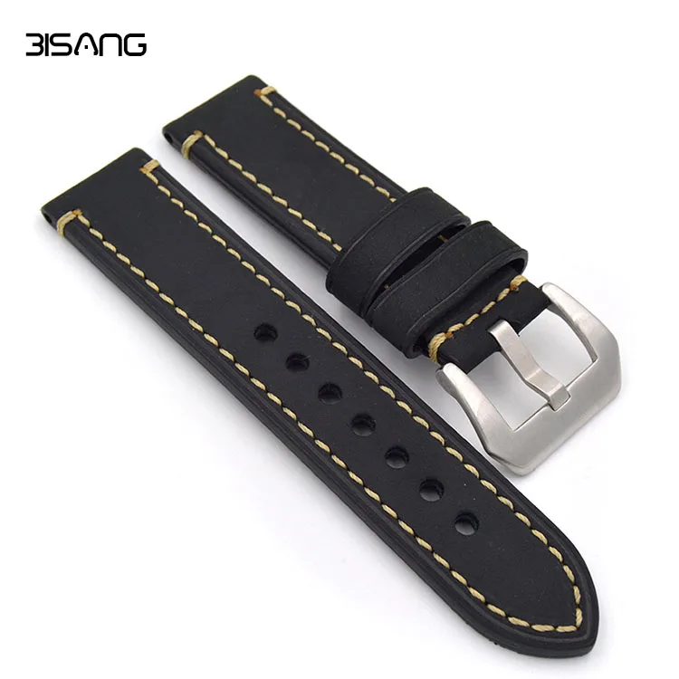

New Arrival Thick 20mm / 22mm / 24mm/26mm Leather Watch Strap handmade Bracelet Watch Band Black Men Watchband For panerai