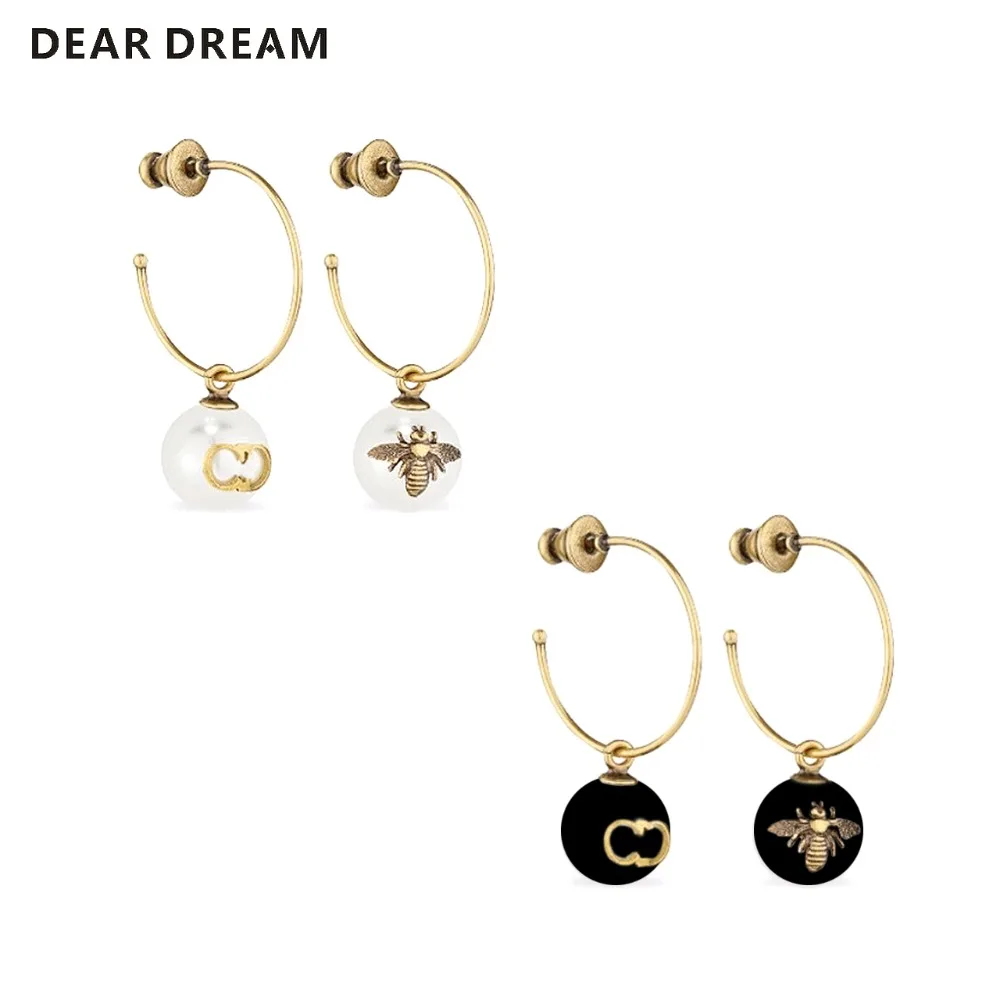 

Jewelry & Accessories Letters Bees Pearls Zircon Pendants Dangle Earrings For Fashion Vintage Present