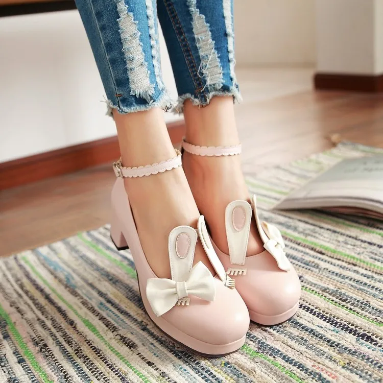 

fashion retro sweet lolita shoes kawaii girl cute rabbit ears bowknot cos Women's Shoes comfortable cosplay Shoes loli cos