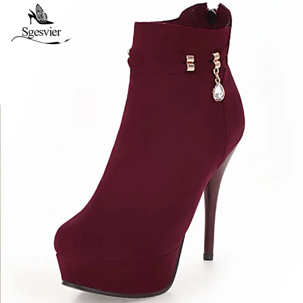 

Sgesvier 2018 high quality short boots women round toe short plush autumn boots zipper thin high heel ankle boots Big Size OX793