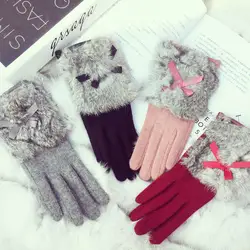Новинка, кашемировые перчатки осень-зима 2018, перчатки для сенсорного экрана с кроличьим мехом, женские теплые толстые перчатки, элегантные