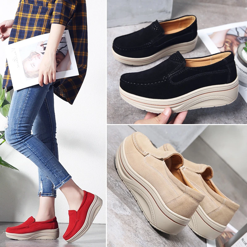 otoño zapatos planos plataforma para mujeres zapatos deslizantes cuero Suede zapatillas ligero Femme Creepers mocasines mujer 8338| Zapatos planos de mujer| - AliExpress