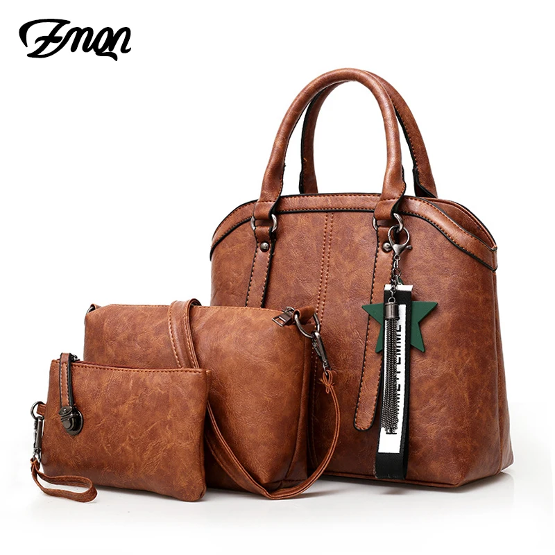 Skup ZMQN torebki damskie torebki 3 zestawy 2019 Vintage połączenie Crossbody torba dla kobiet PU skórzana torebka pani Bolsa Feminina C653