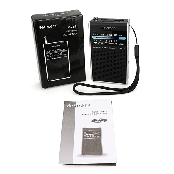 Retekess PR15 AM FM NOAA Radio Transistor Radio Analog Support Headphone Jack 2AAA Battery Hand StrapÃ‚ For Emergency Walking Camping (Silver Black
