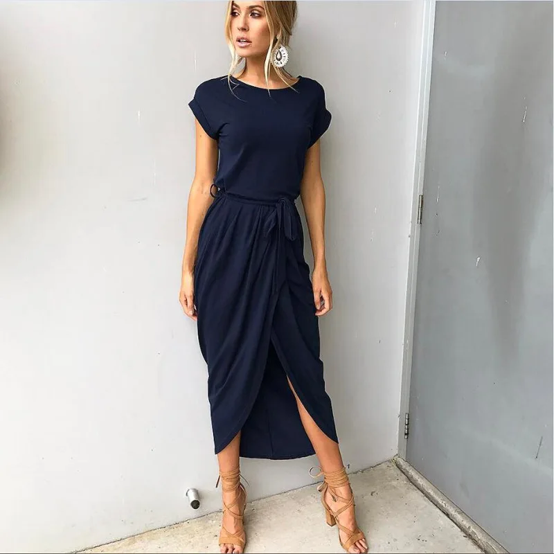 

2019 Summer Beach Maxi Dress Women Floral Solid Short Sleeve Shirt Dress Casual Sexy Bandage Dress Robe Femme Vestidos Plus Size
