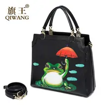 QIWANG women bag 2016 new genuine leather bag quality fashion hand painted frog quality women leather handbags shoulder bag