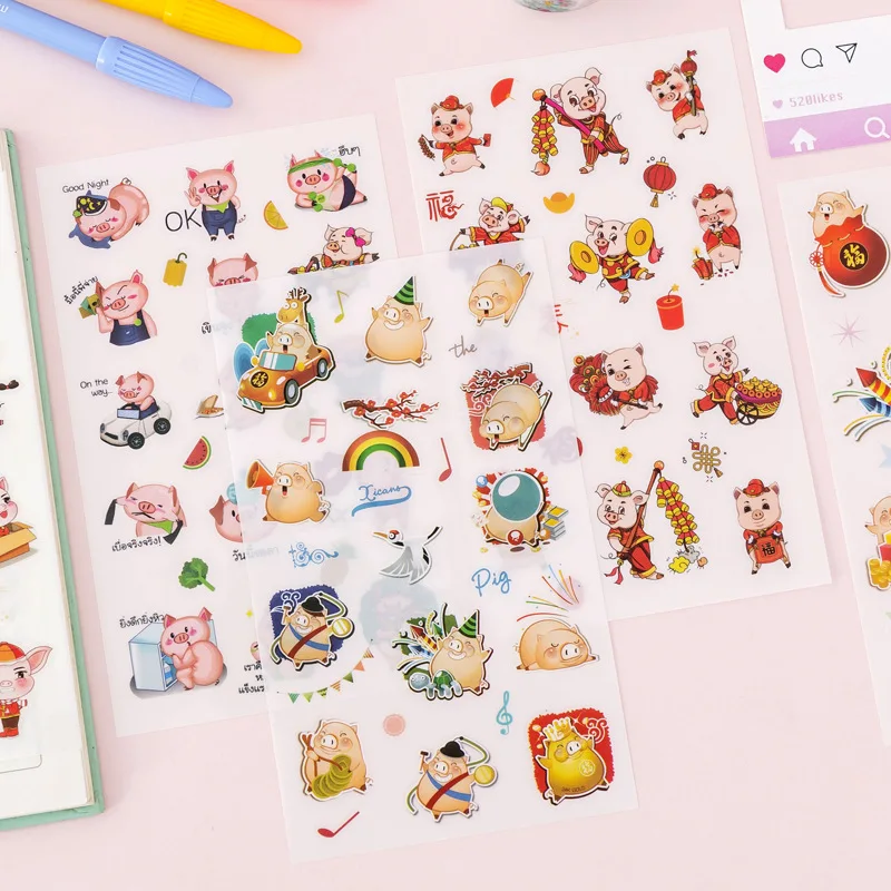 

6 pcs/lot Kawaii Decorative Pig Stickers Scrapbooking Bullet Journal Stickers Cute Handmade Diary Sticker Korean Stationery