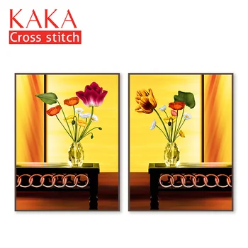 

Cross stitch kits Embroidery needlework sets 11CT water soluble canvas, Simple painting table with small flowers vase NCKF071