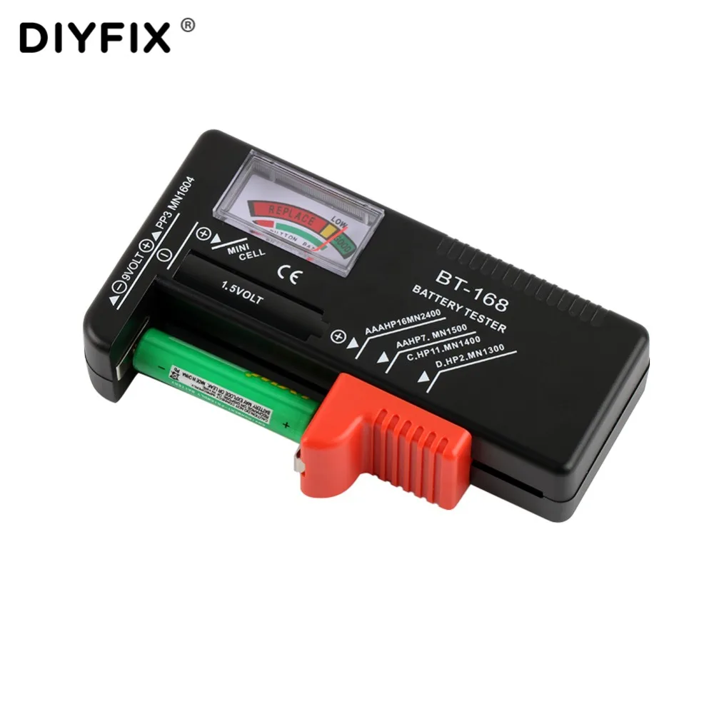 DIYFIX BT-168 тестер батареи для 9 в 1,5 в кнопочный элемент AAA AA C D универсальный тестер емкости батареи проверочный диагностический инструмент